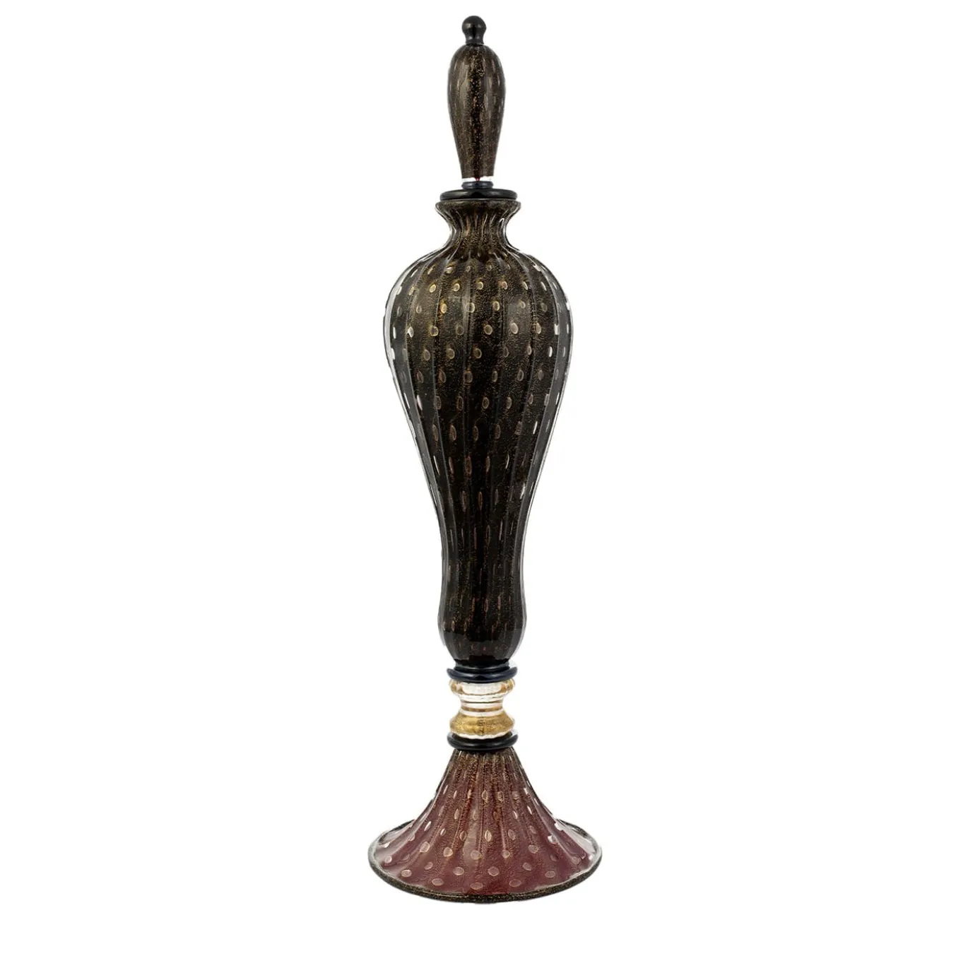Vaso Bottiglia con Coperchio Stmat in Vetro Nero e Rosso Rubino