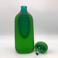 Vaso Bottiglia con Coperchio in Vetro Verde di Toso Cristiano e Renzo Vianello