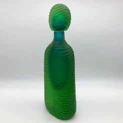 Vaso Bottiglia con Coperchio in Vetro Verde di Toso Cristiano e Renzo Vianello