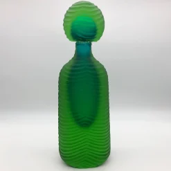 Vaso Bottiglia con Coperchio in Vetro Verde di Toso Cristiano e Renzo Vianello