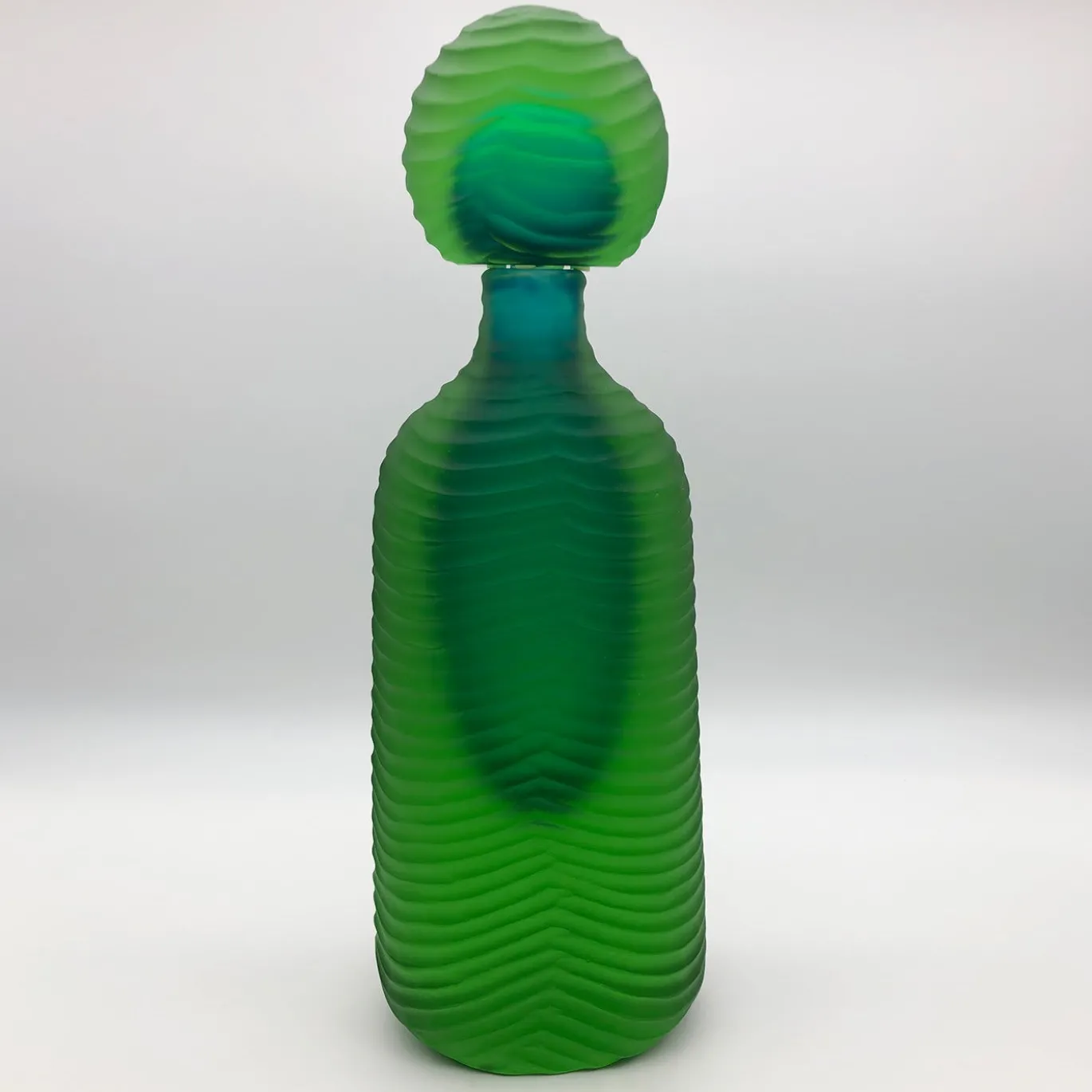 Vaso Bottiglia con Coperchio in Vetro Verde di Toso Cristiano e Renzo Vianello