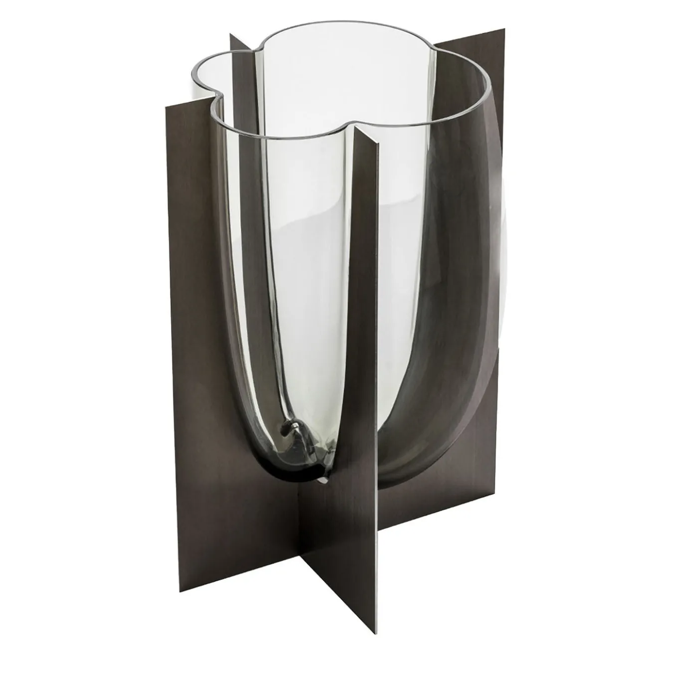 Vaso Bouble grande in vetro fumé grigio e metallo