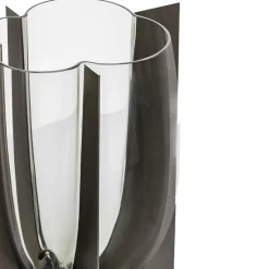 Vaso Bouble grande in vetro fumé grigio e metallo