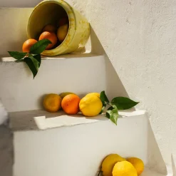 Vaso Cachepot in ceramica giallo e crema