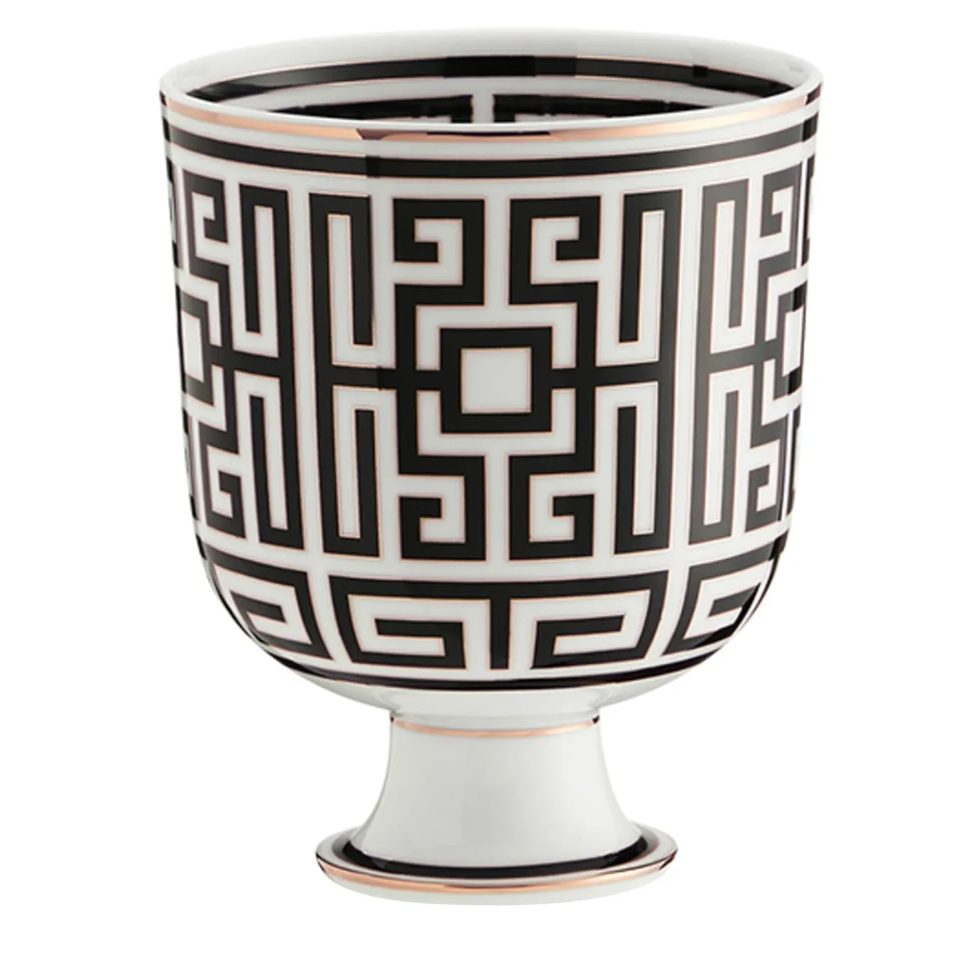 Vaso Cachepot in Porcellana Bianco e Nero Labirinto