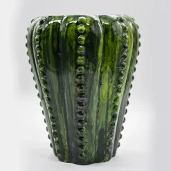 Vaso Cactus in Ceramica Verde Dipinto a Mano