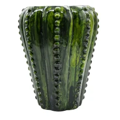 Vaso Cactus in Ceramica Verde Dipinto a Mano