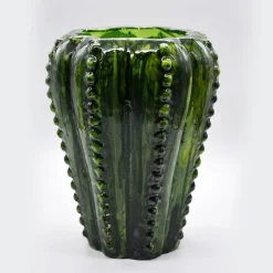 Vaso Cactus in Ceramica Verde Dipinto a Mano