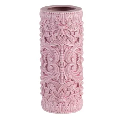 Vaso cilindrico barocco alto in ceramica rosa