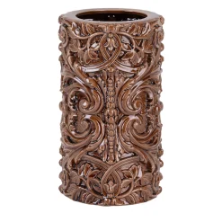 Vaso cilindrico barocco medio in ceramica marrone