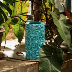 Vaso cilindrico Barocco Medio in ceramica verde ramina