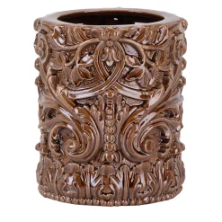 Vaso cilindrico barocco piccolo in ceramica marrone