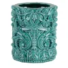 Vaso cilindrico barocco piccolo in ceramica verde ramina