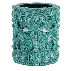 Vaso cilindrico barocco piccolo in ceramica verde ramina