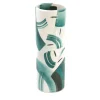 Vaso Cilindrico in Ceramica Teal e Bianco Agave Monolith