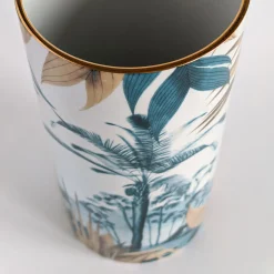 Vaso cilindrico in porcellana Las Palmas con palma e foglie