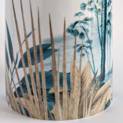 Vaso cilindrico in porcellana Las Palmas con palma e foglie
