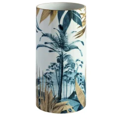 Vaso cilindrico in porcellana Las Palmas con palma e foglie