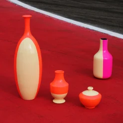 Vaso Circuito Vibrante in ceramica arancione e giallo zabaione