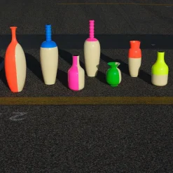 Vaso Circuito Vibrante in ceramica arancione e giallo zabaione