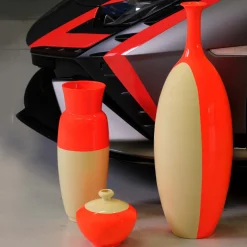 Vaso Circuito Vibrante in ceramica arancione e giallo zabaione
