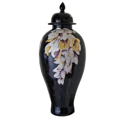 Vaso con coperchio Clyde con decoro orchidee viola