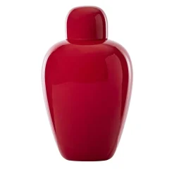Vaso con coperchio Opachi in vetro opalino rosso di Tobia Scarpa