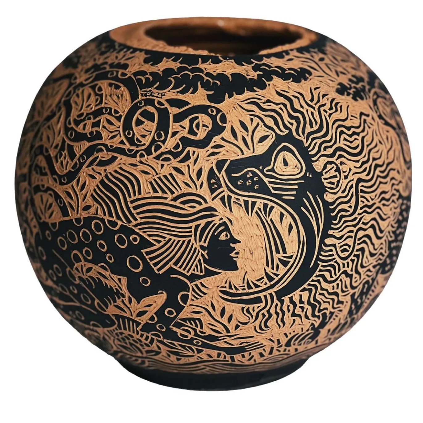 Vaso con donna e leone