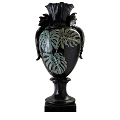 Vaso con manici a foglia con decoro filodendro
