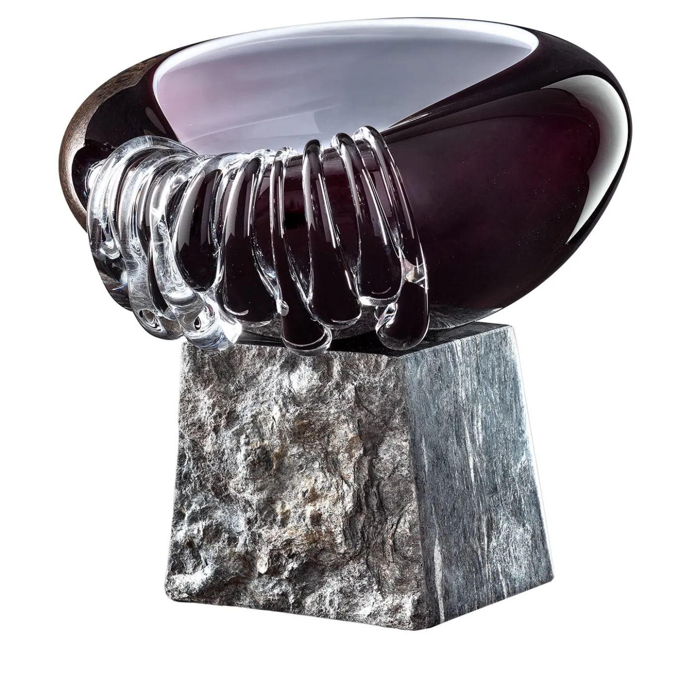 Vaso decorativo a base quadrata in vetro di Murano bordeaux Stravedamento