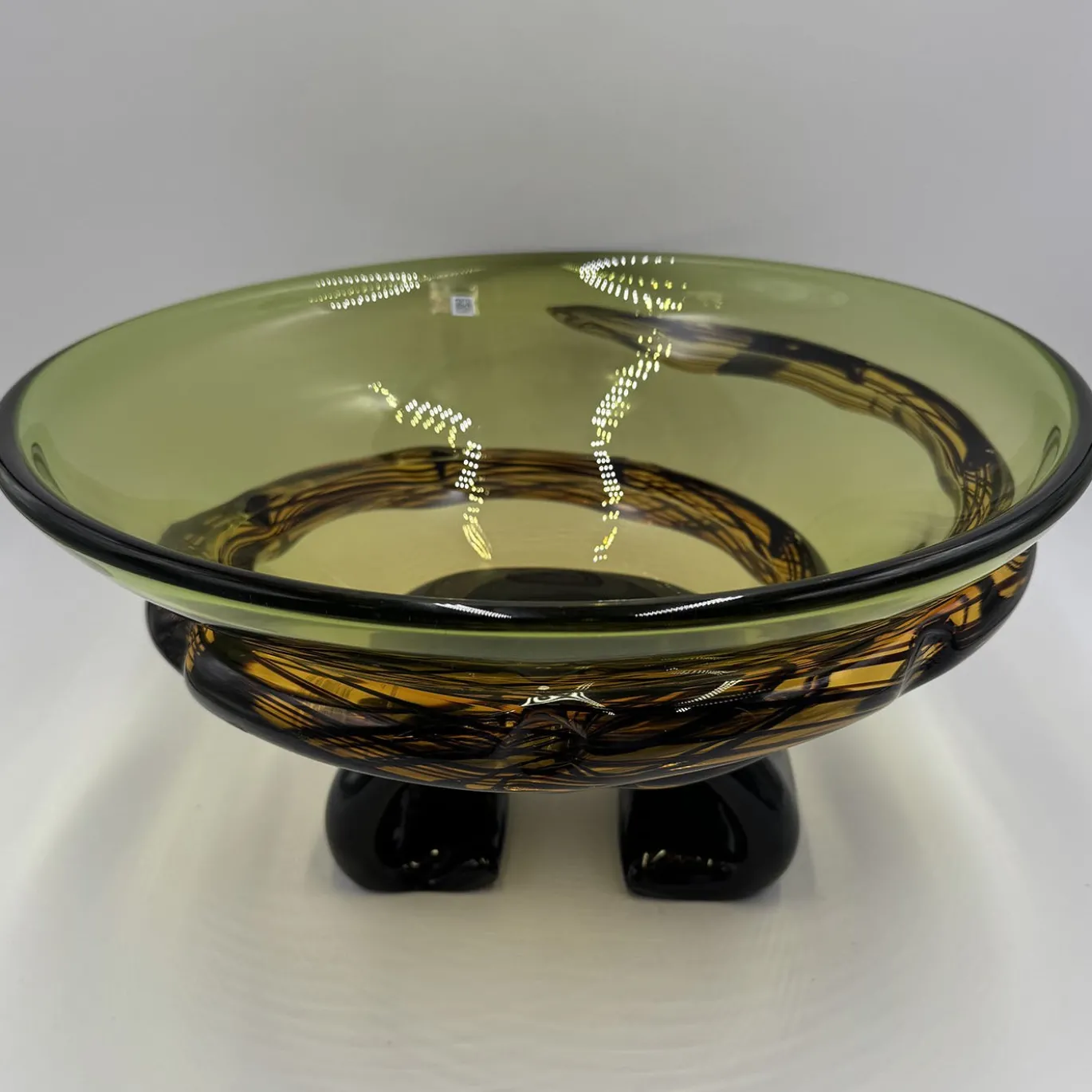 Vaso decorativo a coppa Torciglione in vetro di Murano verde e ambra