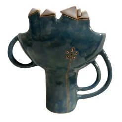 Vaso Decorativo Alzata Micromondo Labirinto in ceramica azzurra