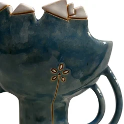Vaso Decorativo Alzata Micromondo Labirinto in ceramica azzurra