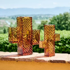Vaso Decorativo Cactus Grande In Cristallo Color Ambra