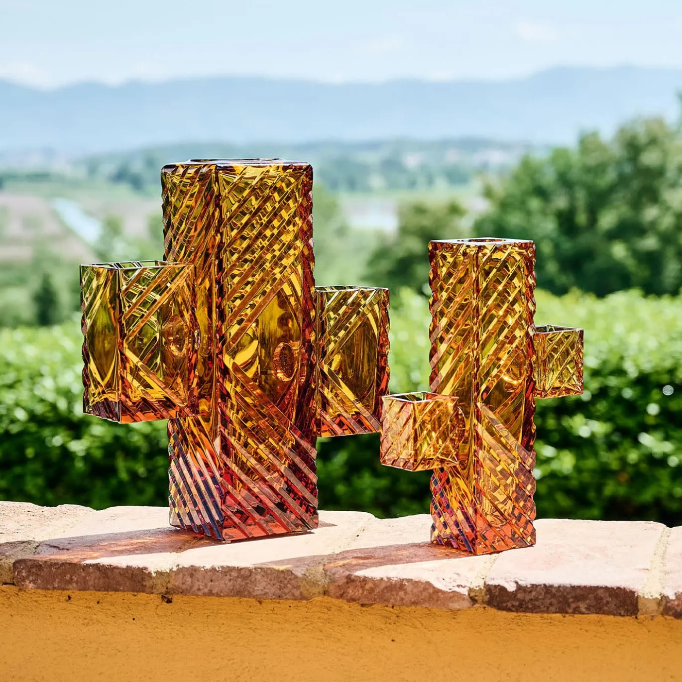 Vaso Decorativo Cactus Piccolo In Cristallo Color Ambra