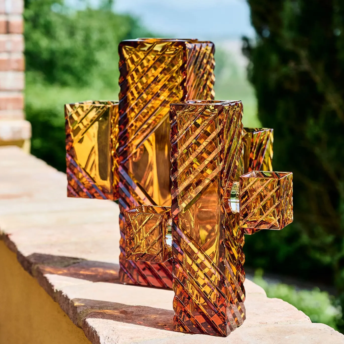 Vaso Decorativo Cactus Piccolo In Cristallo Color Ambra