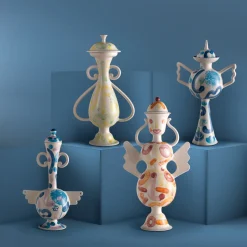 Vaso Decorativo Canto Della Luna in Argilla Gialla e Verde di Louis Bottero