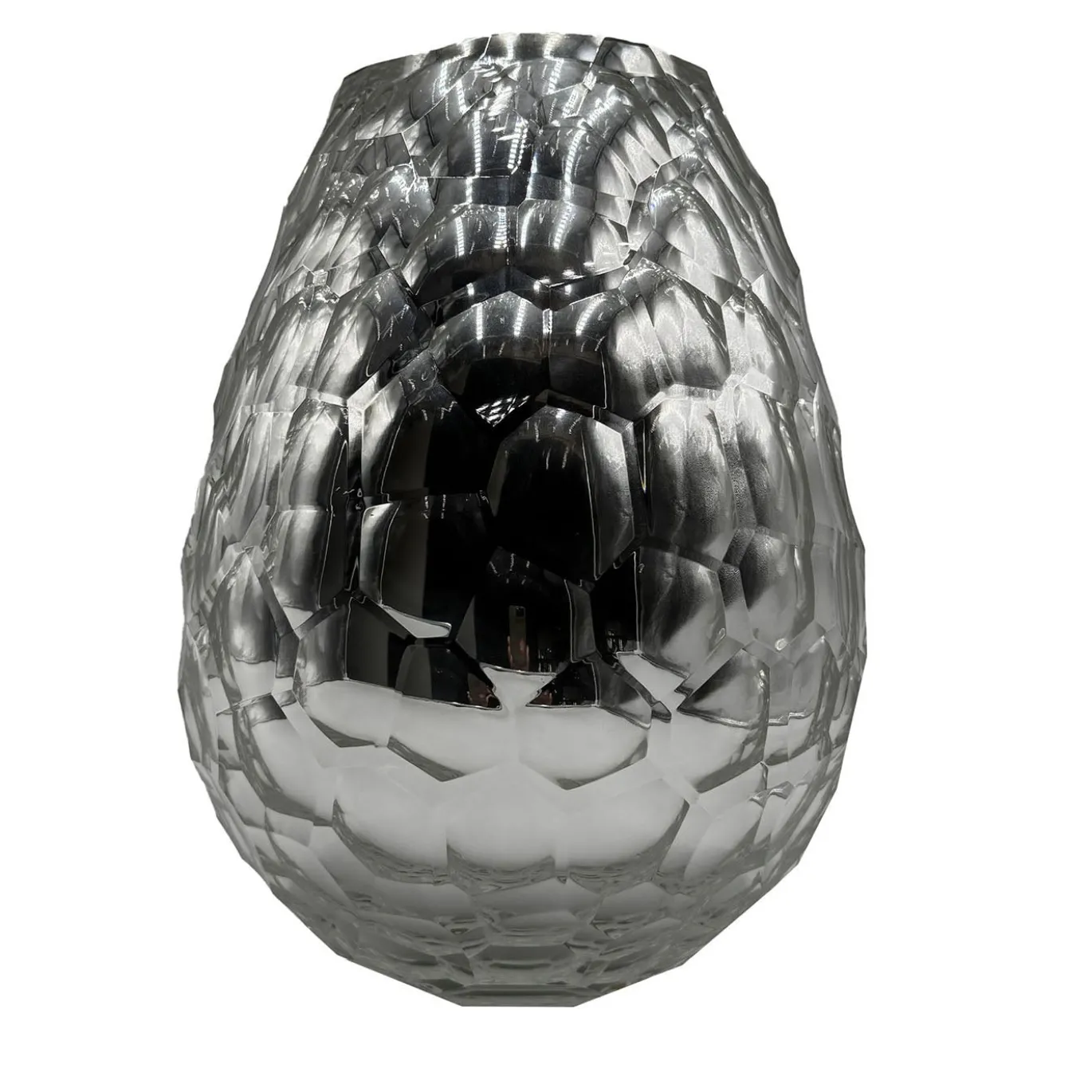 Vaso decorativo Diamante in vetro di Murano argentato specchiato
