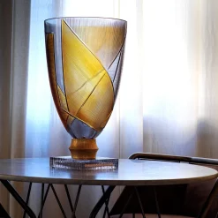 Vaso Decorativo Egeria Grande in cristallo Ambra e Grigio Linea Roma