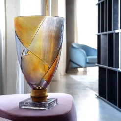 Vaso Decorativo Egeria Grande in cristallo Ambra e Grigio Linea Roma