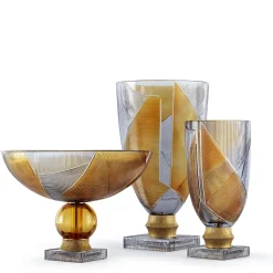 Vaso decorativo Egeria piccolo in cristallo ambra e grigio Linea Roma