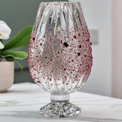 Vaso Decorativo Graffiante In Cristallo Con Dettagli Rossi
