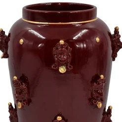 Vaso decorativo Heads in maiolica siciliana bordeaux con dettagli dorati