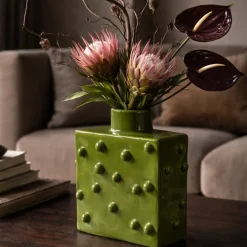 Vaso decorativo in ceramica smaltata verde cactus