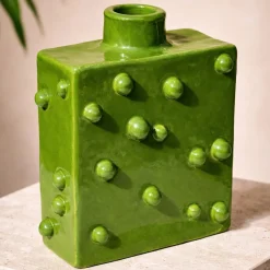 Vaso decorativo in ceramica smaltata verde cactus