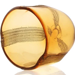 Vaso decorativo Intrigante in vetro di Murano ambra con rete metallica
