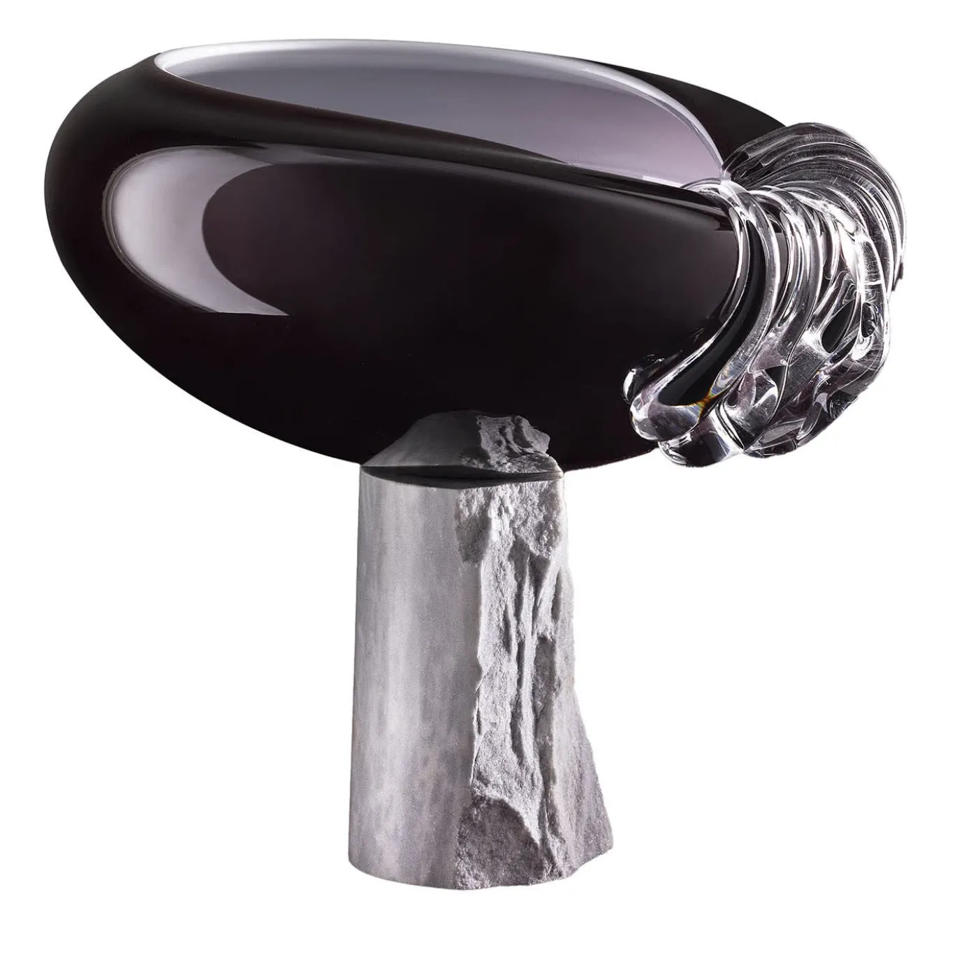 Vaso decorativo in vetro di Murano e marmo di Palissandro Stravedamento Borgogna