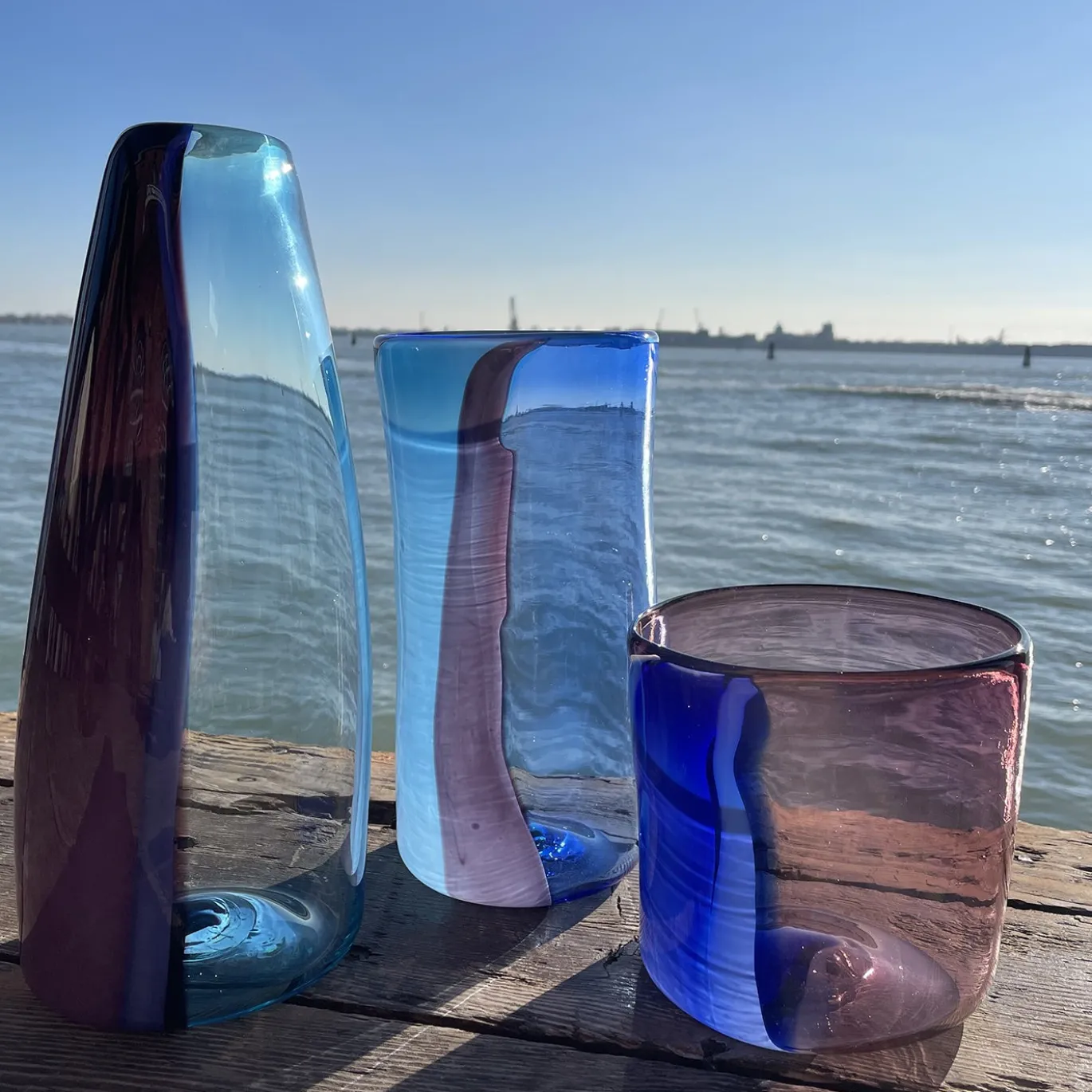 Vaso decorativo in vetro di Murano Nel Viola e Blu