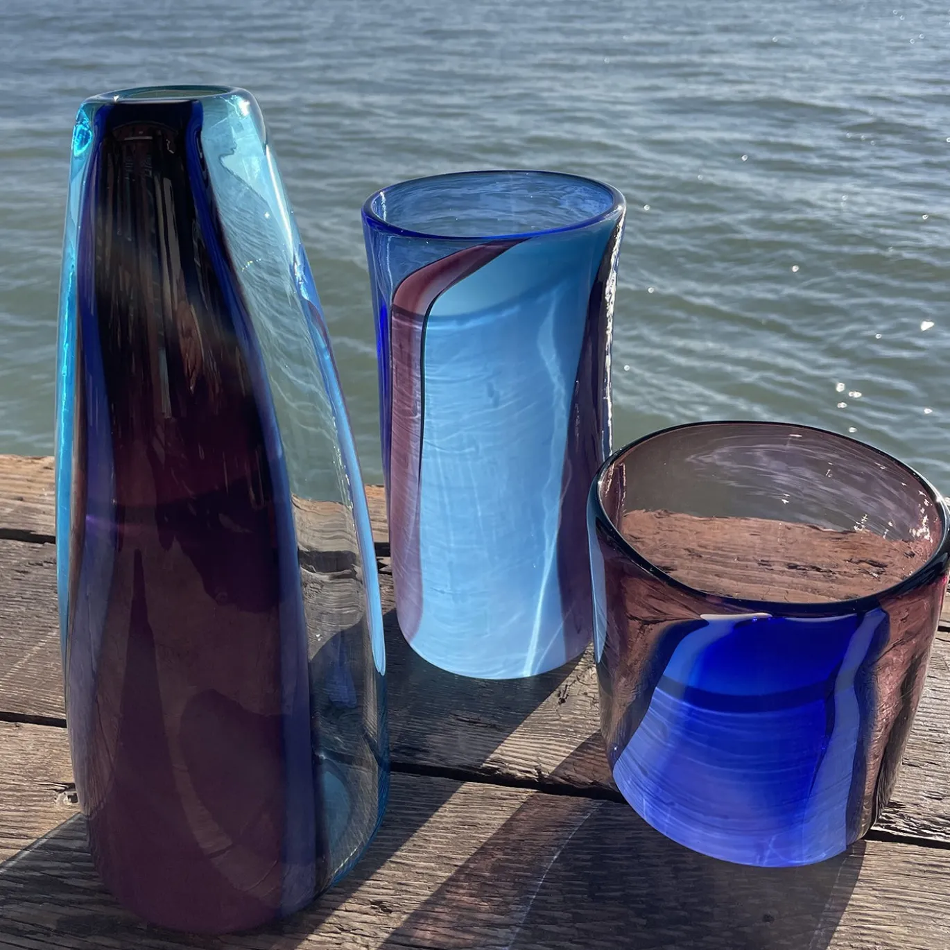Vaso decorativo in vetro di Murano Nel Viola e Blu