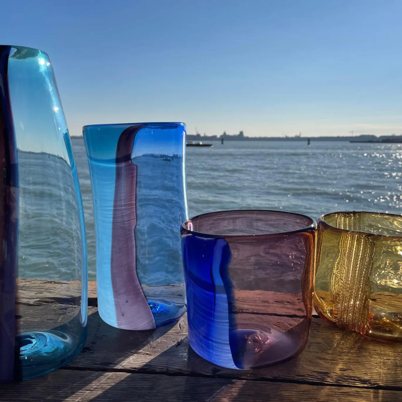 Vaso decorativo in vetro di Murano Nel Viola e Blu